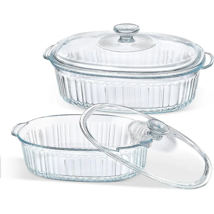 Kalsten | 4-piece Glass Bakeware Set with 2 Bakeware Dishes with Glass Lids, 1.9 Qt and 3 Qt