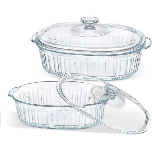 Kalsten | 4-piece Glass Bakeware Set with 2 Bakeware Dishes with Glass Lids, 1.9 Qt and 3 Qt