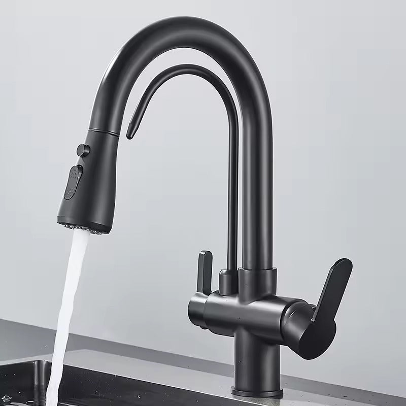 Matte Black Filter Faucet for the Kitchen, Pull-Out Spray, 360° Rotation, Three-Way Water Filter Tap, Sink Mixer | Kalsten