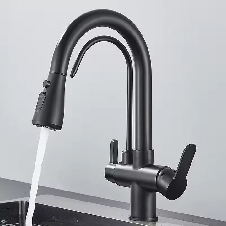 Matte Black Filter Faucet for the Kitchen, Pull-Out Spray, 360° Rotation, Three-Way Water Filter Tap, Sink Mixer | Kalsten