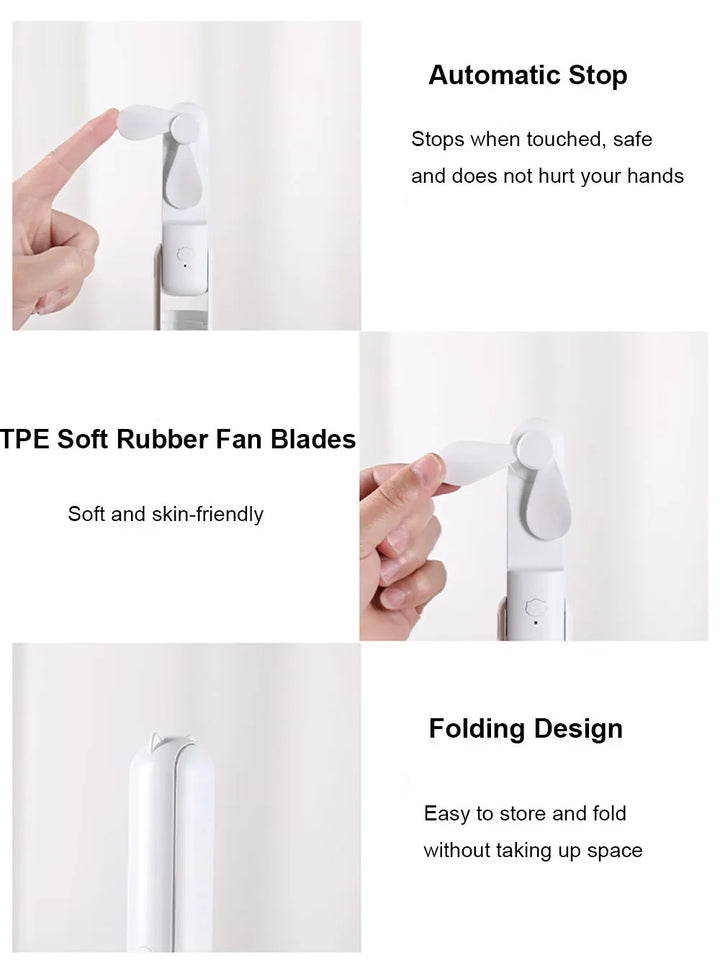 Portable Mini Handheld USB Fan – Rechargeable Folding Pocket Fan with Battery, Cooling Hand Fan and Power Bank Function | Kalsten