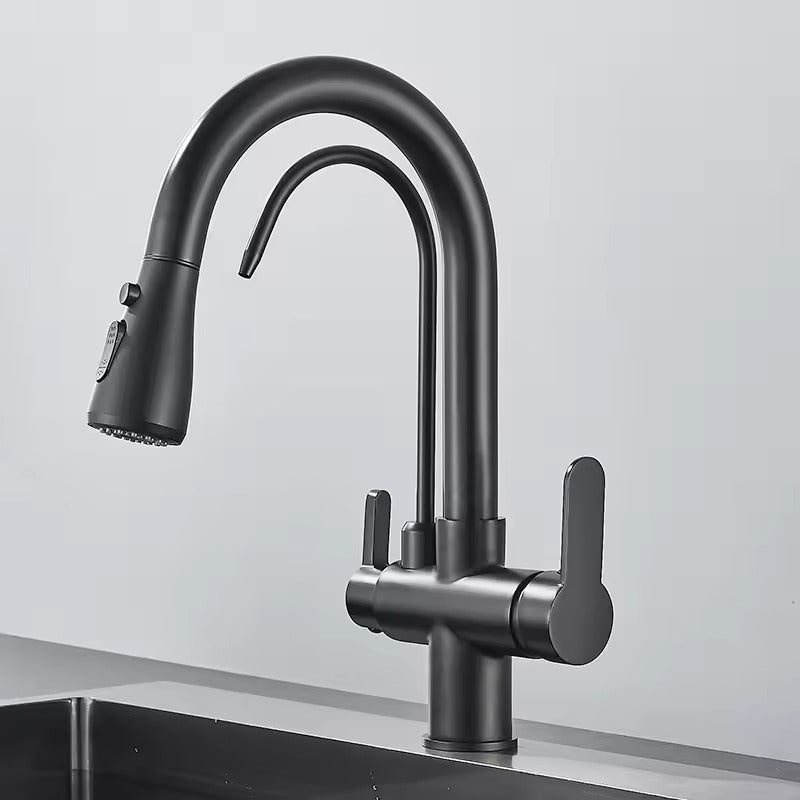 Matte Black Filter Faucet for the Kitchen, Pull-Out Spray, 360° Rotation, Three-Way Water Filter Tap, Sink Mixer | Kalsten