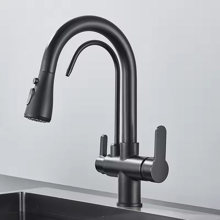 Matte Black Filter Faucet for the Kitchen, Pull-Out Spray, 360° Rotation, Three-Way Water Filter Tap, Sink Mixer | Kalsten