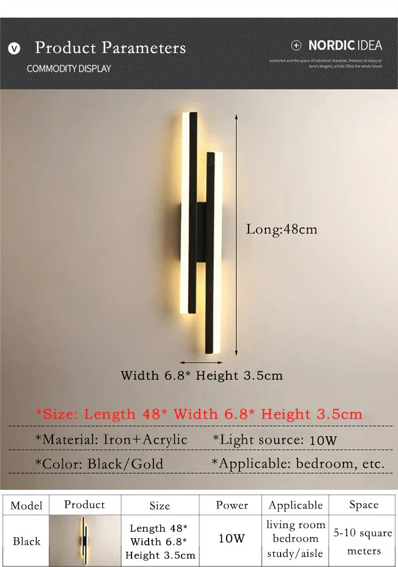 Modern LED Wall Lamp: Black/Gold Acrylic Room Decoration Light | Kalsten