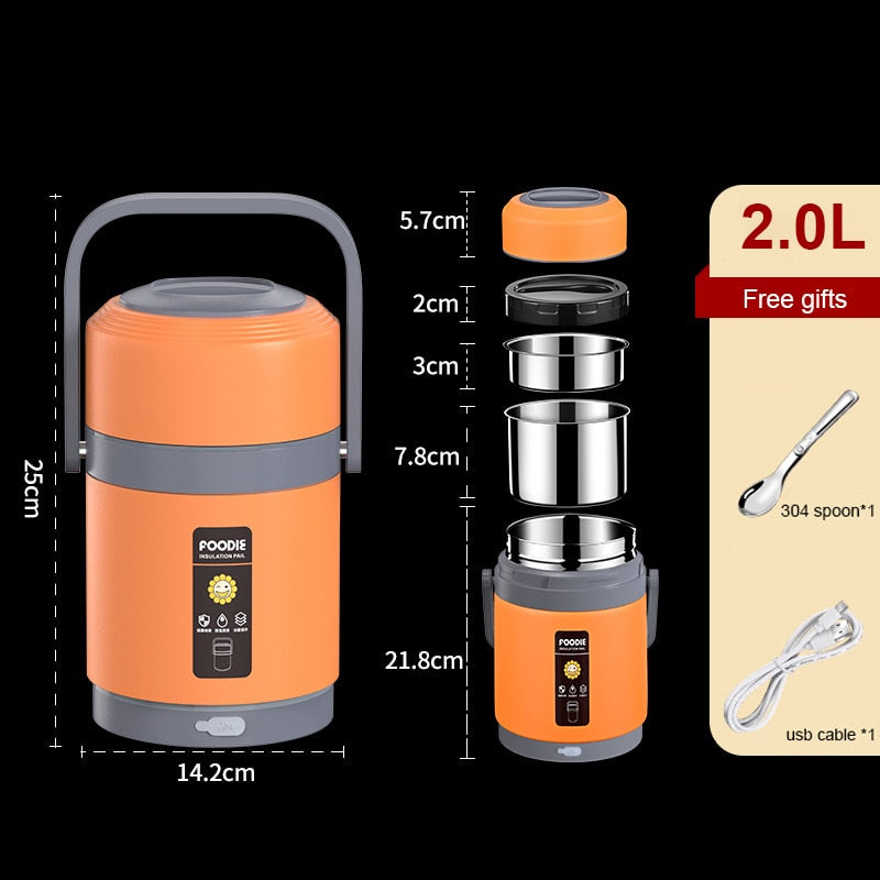 Kalsten | USB Heated Lunch Box | 304 Stainless Steel, Portable Food Warmer