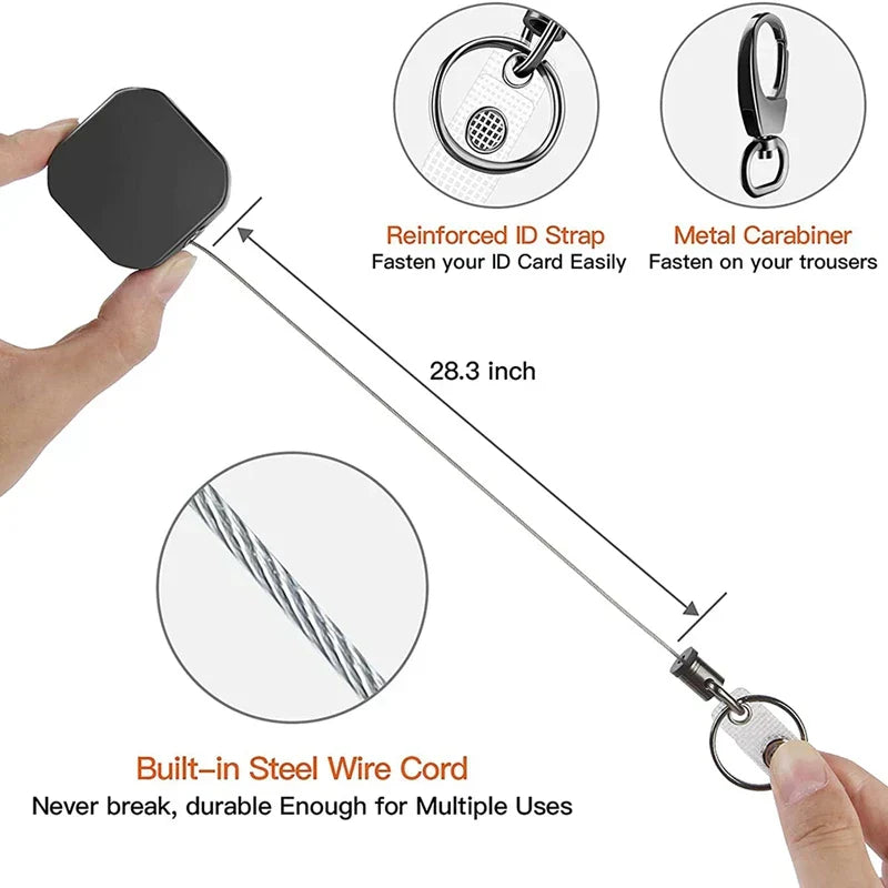 Retractable Metal Carabiner Keychain with Steel Cable