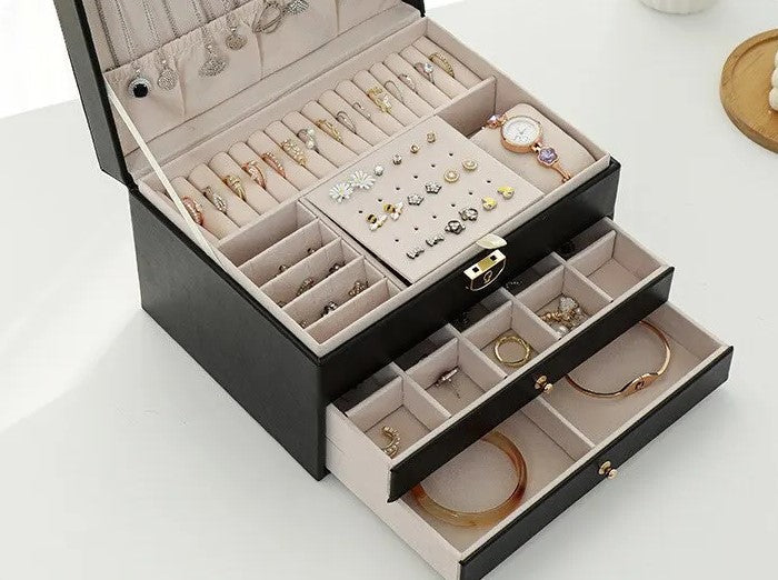 Lockable Multi-Layer Leather Jewelry Box Noxord
