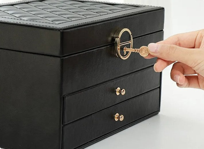 Lockable Multi-Layer Leather Jewelry Box Noxord