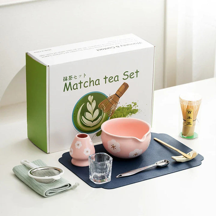Japanese Matcha Tea Set 10-Piece Natural Bamboo Ceramic Standard Size-2