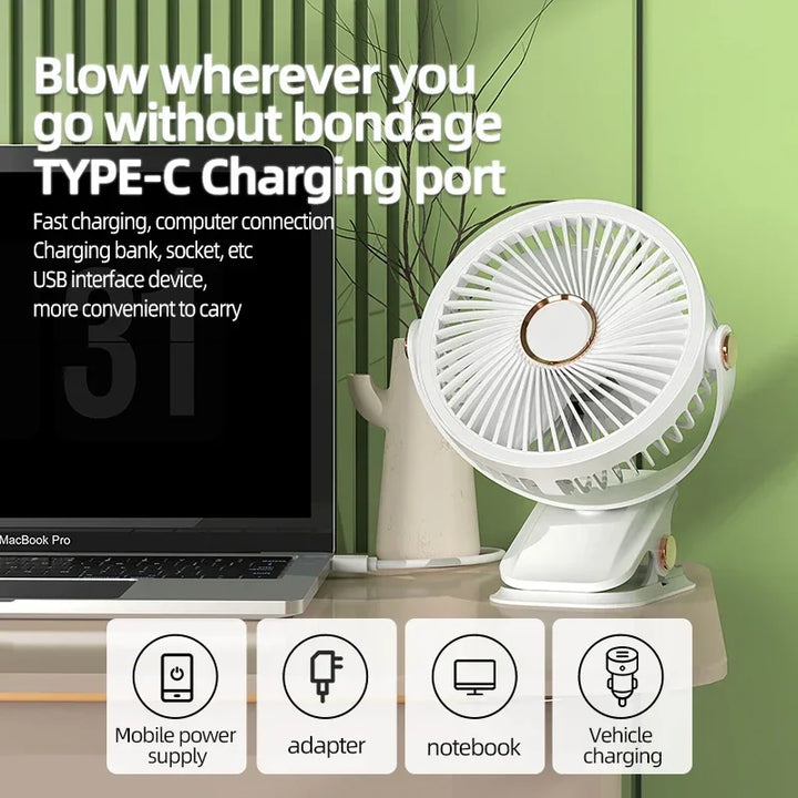 Multi-Angle Outdoor Clip-On Rechargeable Cooling Fan | Kalsten