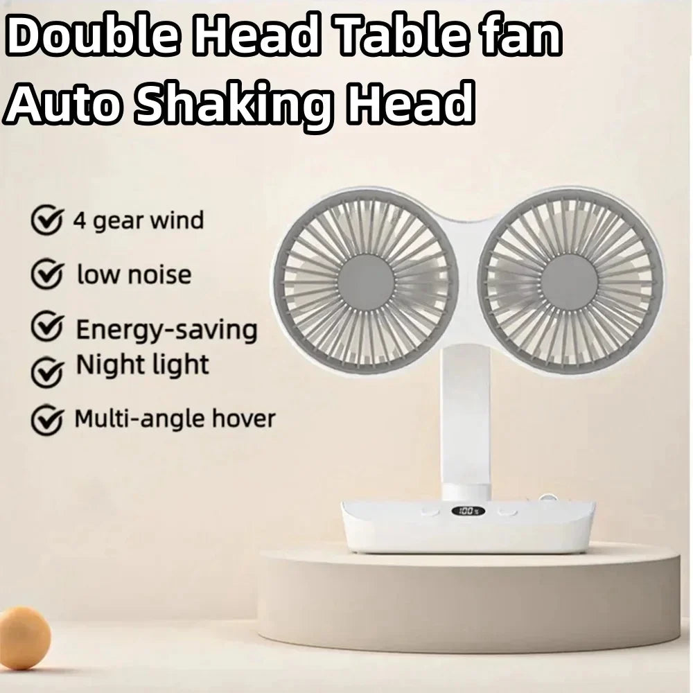 Adjustable Double-Head Portable Table Fan Night Lamp | Kalsten