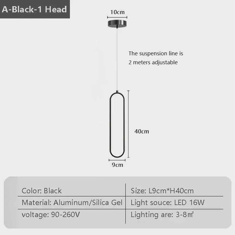 Modern LED Pendant Light – Black and Gold Hanging Lamp for Bedroom, Living Room, and Dining Room Décor | Kalsten