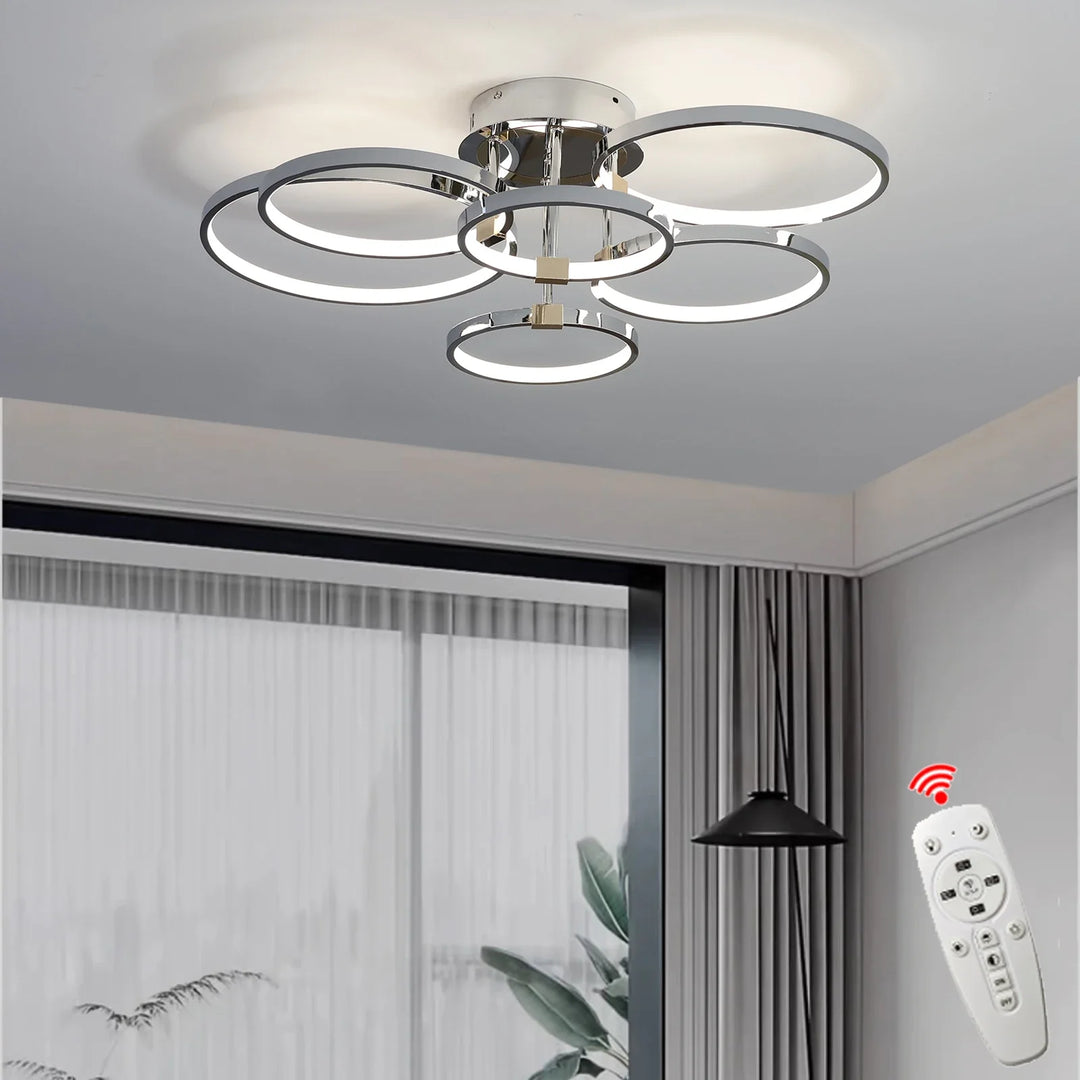 Modern Dimmable LED Ceiling Light – 4/6 Ring Chandelier with Remote Control, Adjustable Color Temperature for Living Room, Bedroom, and Dining Room | Kalsten