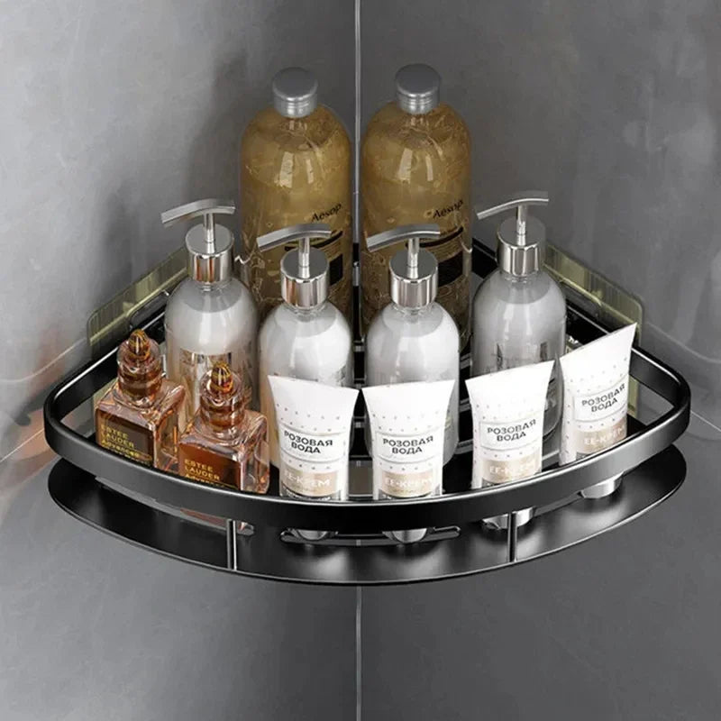 Drill-Free Aluminium Corner Bathroom Shelf