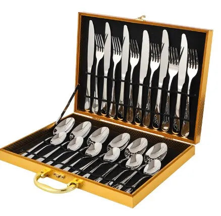 Opulent Gold Cutlery Set - The elegant 24-piece gold and silver cutlery set Noxord
