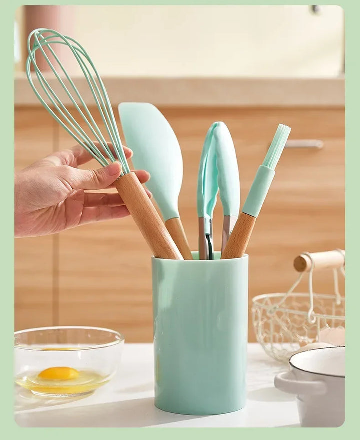 ChefEase – 12-piece Silicone Cooking Utensils Set with Wooden Handles | Kalsten