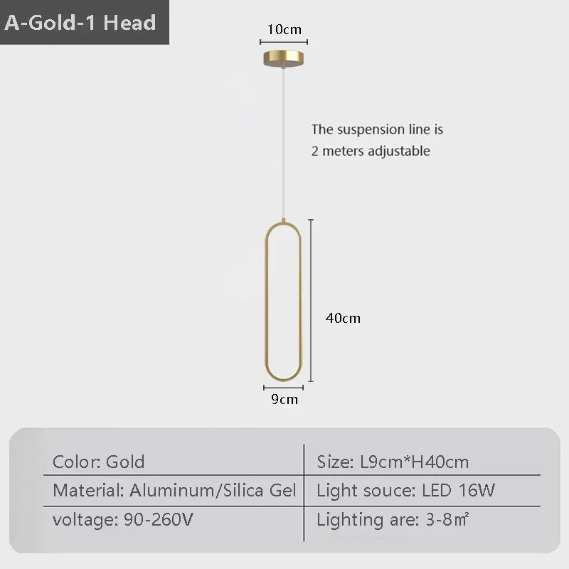 Modern LED Pendant Light – Black and Gold Hanging Lamp for Bedroom, Living Room, and Dining Room – Stylish Indoor Ceiling Light Fixture | Kalsten