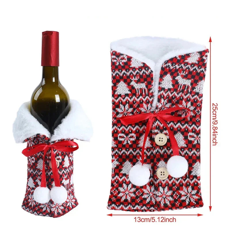 Christmas bottle cover with fur collar – festive cover for wine bottles, gnome decoration for Christmas, perfect as gift wrapping | Noxord