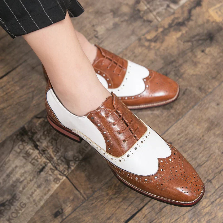 Kalsten | Men's Luxury Shoes Brogue Lace-up Casual British Style Contrast Color Oxford Office