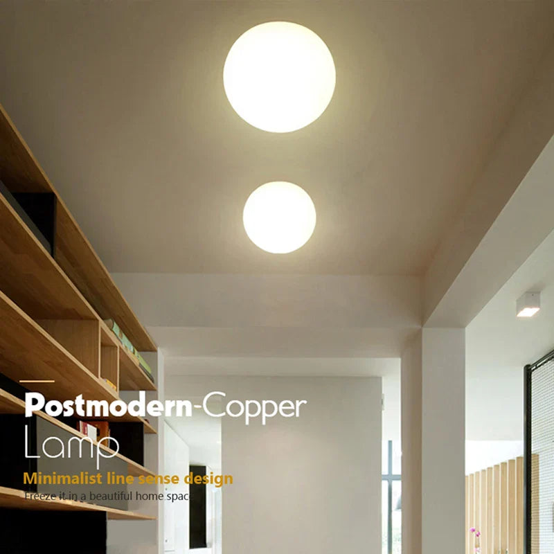 LED Ceiling Light with Glass White Ball | Minimalist Indoor Lighting Fixture | Kalsten