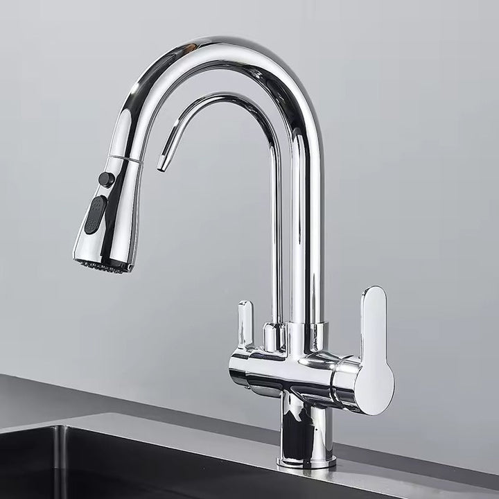 Matte Black Filter Faucet for the Kitchen, Pull-Out Spray, 360° Rotation, Three-Way Water Filter Tap, Sink Mixer | Kalsten