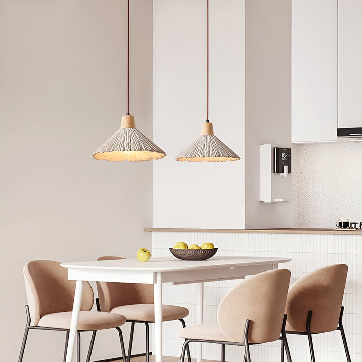 Pendant Light Cement 13.8 in Cream Dining Room Kitchen Island Hanging Ceiling Minimalist Wabi Sabi Rustic Fixture | Kalsten