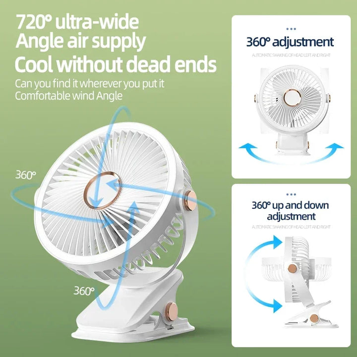 Multi-Angle Outdoor Clip-On Rechargeable Cooling Fan | Kalsten