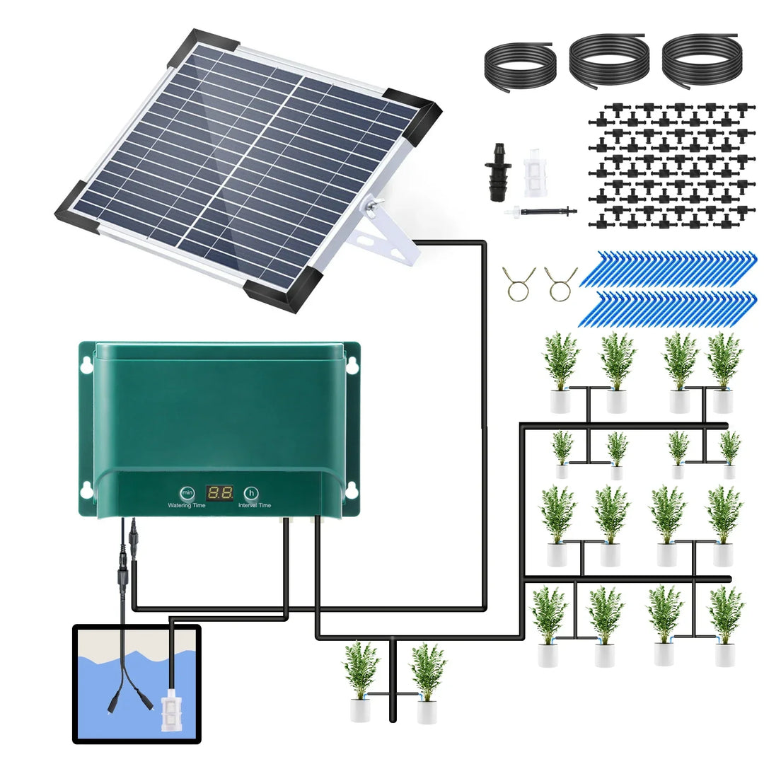 Kalsten | Solar Drip Irrigation System Kit Automatic Watering with 30 Modes & 7 Timers – AquaFlow