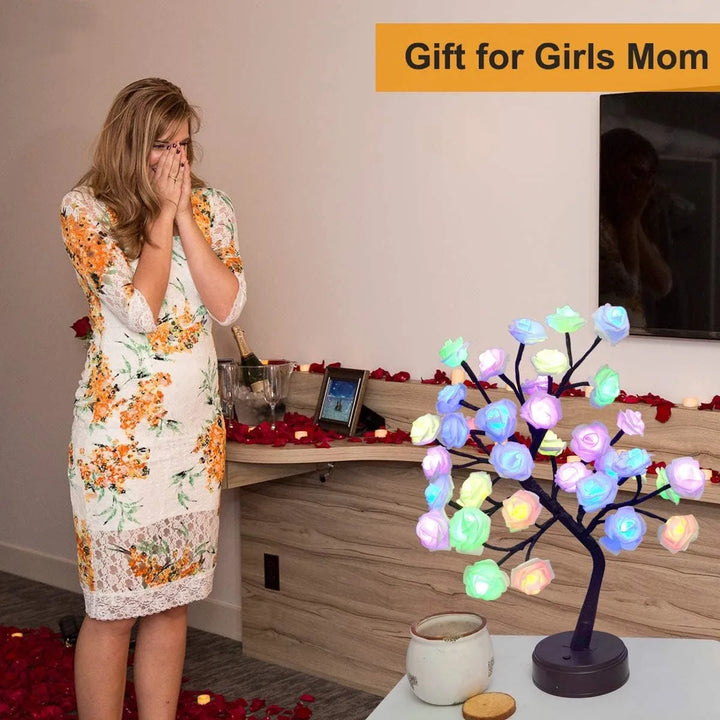 RGB Rose Flower Tree Lights 24LED USB Battery Table Lamp Fairy Night Light Home Party Christmas Wedding Bedroom Decoration Gift | Noxord