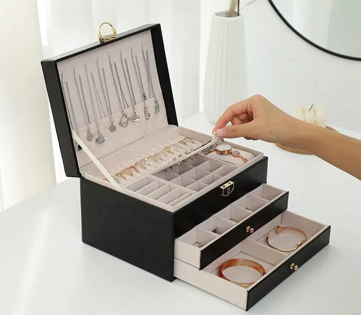 Lockable Multi-Layer Leather Jewelry Box Noxord