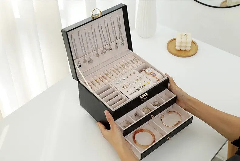 Lockable Multi-Layer Leather Jewelry Box Noxord