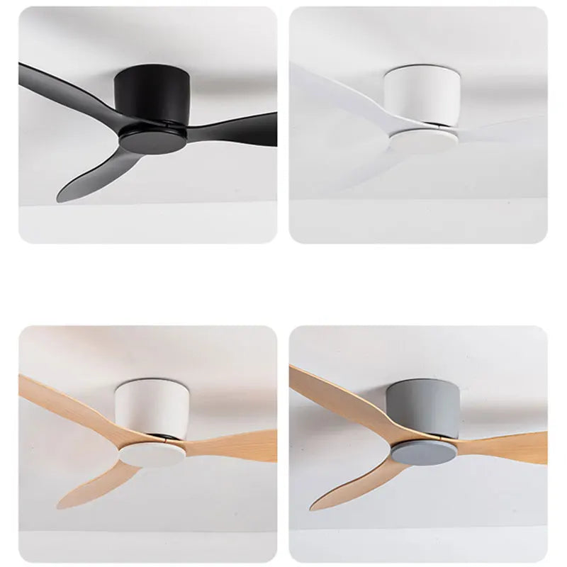 42-52 Inch Ceiling Fans with DC Motor — Remote Control Low Floor Cooling Fans, No Light, White Wood & Black Options | Kalsten