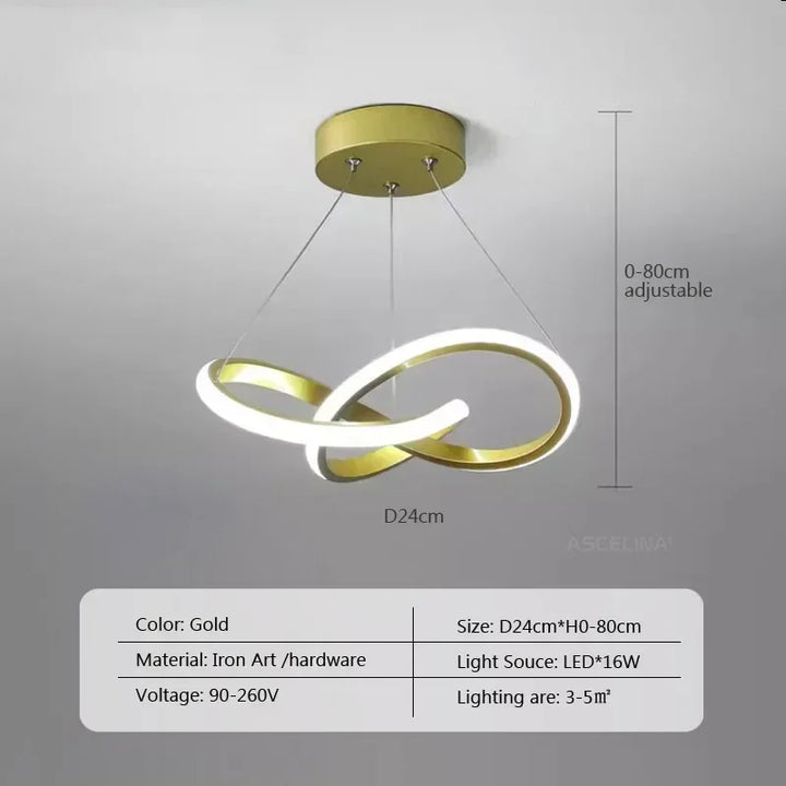 Modern LED Line Pendant Light – 24/30cm Aluminum Hanging Lamp for Entrance, Living Room, and Restaurant Indoor Lighting | Kalsten