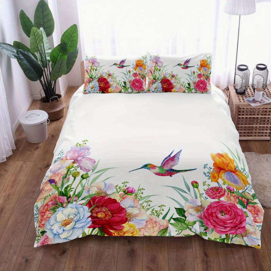 Colorful Flowers Aura Duvet with Pillowcases Noxord