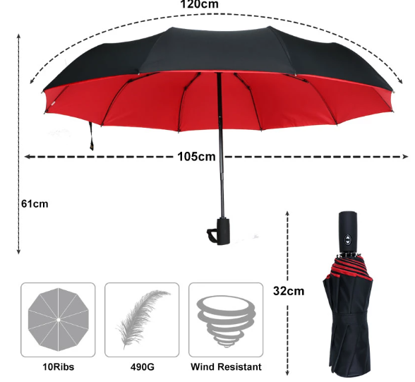 Kalsten | StormShield Automatic Umbrella – Windproof Storm Umbrella with Reversed Closing Mechanism