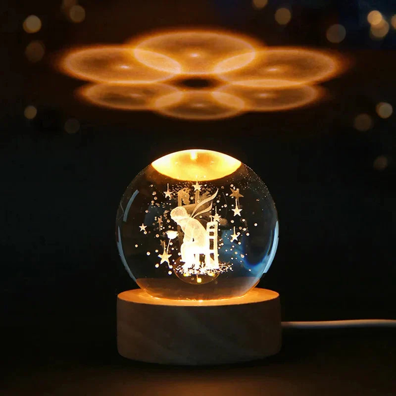 3D Crystal Night Light LED - Starry Sky Projector with Wooden Base, Romantic Lighting for Bedroom & Gifts | Kalsten