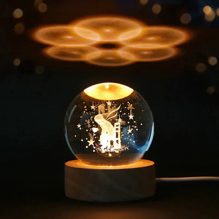 3D Crystal Night Light LED - Starry Sky Projector with Wooden Base, Romantic Lighting for Bedroom & Gifts | Kalsten