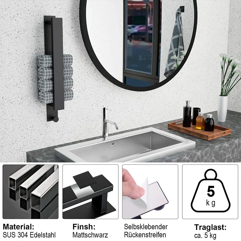 Modern Self-Adhesive Towel Rack - in Silver and Black Kalsten