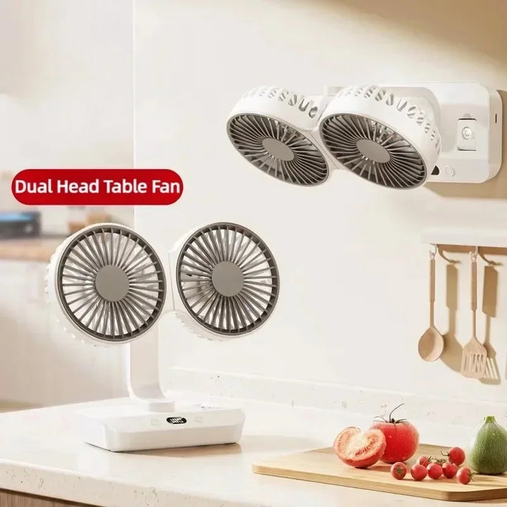 Adjustable Double-Head Portable Table Fan Night Lamp | Kalsten