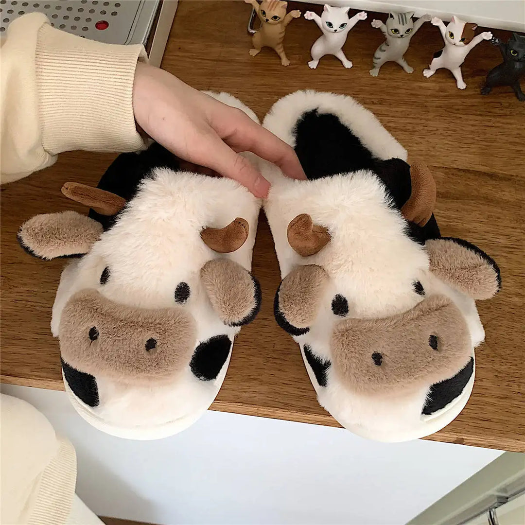 Funny Cow Slippers for Men and Women – Fluffy Winter Slippers, Cozy and Warm, Non-Slip and Soft for Home | Kalsten