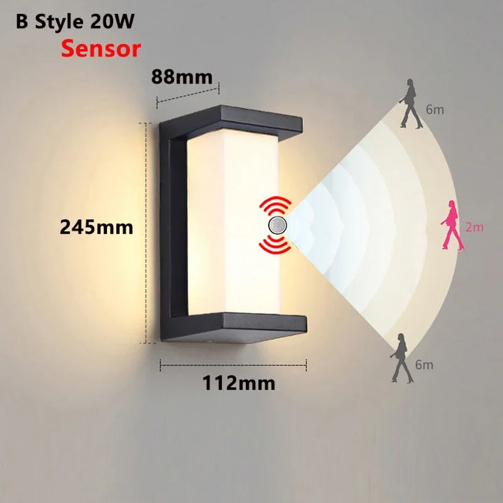 LED Outdoor Waterproof Wall Light with Motion and Voice Sensors – 20W for Porch, Balcony, and Garden | Kalsten