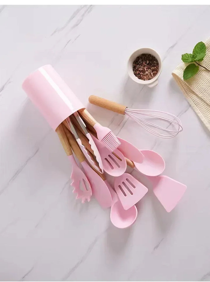 ChefEase – 12-piece Silicone Cooking Utensils Set with Wooden Handles | Kalsten