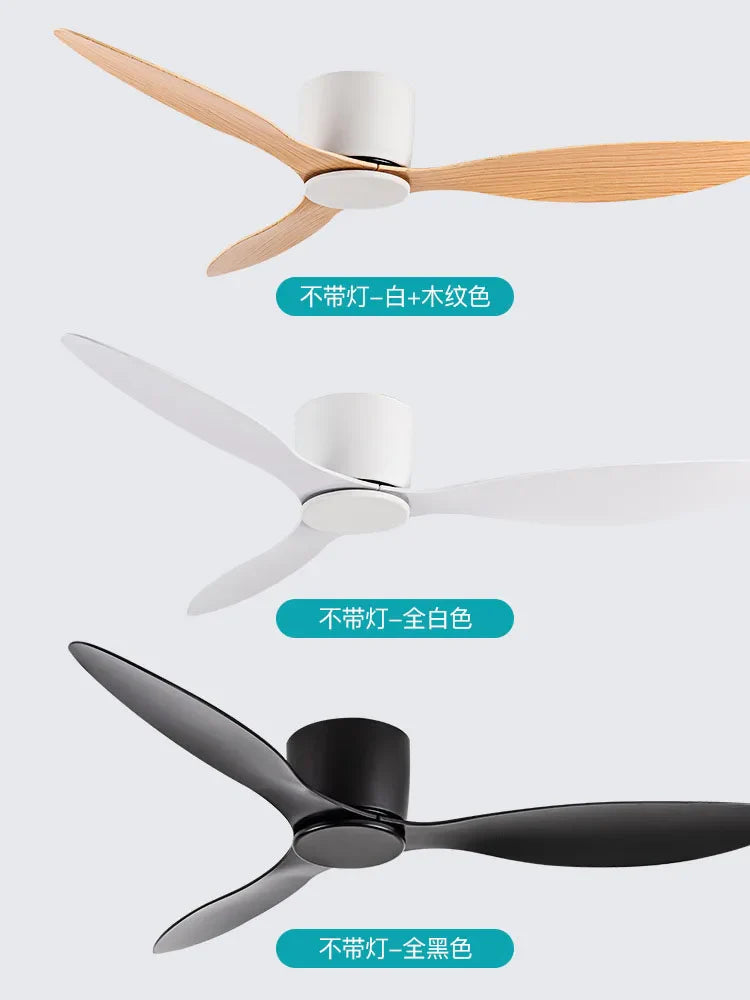 42-52 Inch Ceiling Fans with DC Motor — Remote Control Low Floor Cooling Fans, No Light, White Wood & Black Options | Kalsten