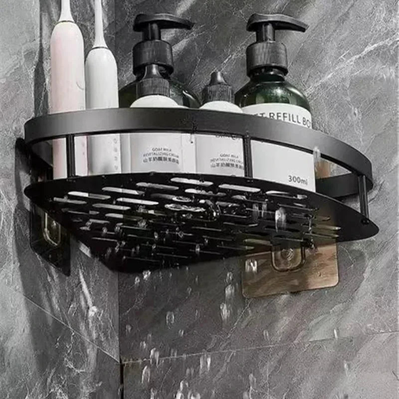 Drill-Free Aluminium Corner Bathroom Shelf