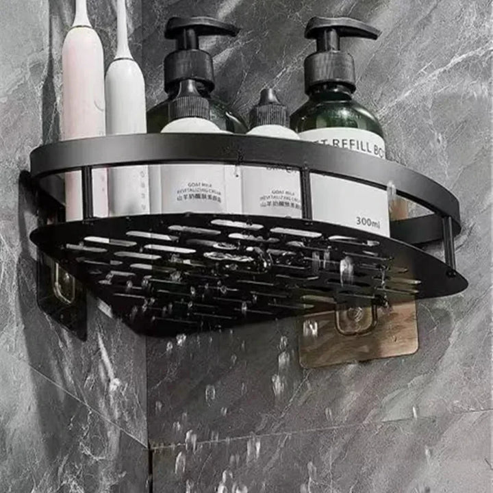 Drill-Free Aluminium Corner Bathroom Shelf