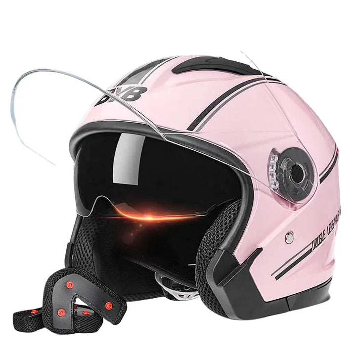 Kalsten | Retro 3/4 Open-Face Motorcycle Helmet with Dual Lens – AeroRide