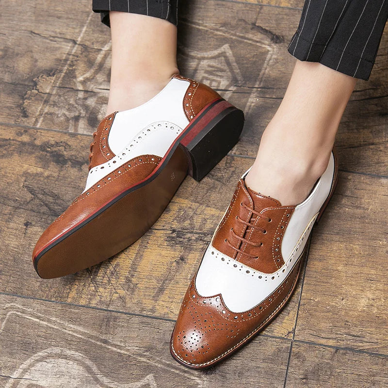 Kalsten | Men's Luxury Shoes Brogue Lace-up Casual British Style Contrast Color Oxford Office