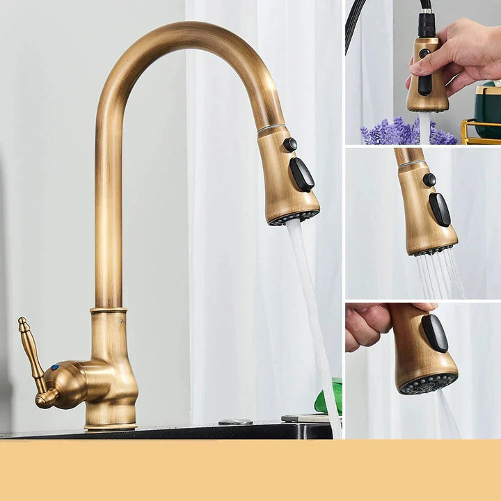 Retro Brass Kitchen Faucet – Swivel Spout
