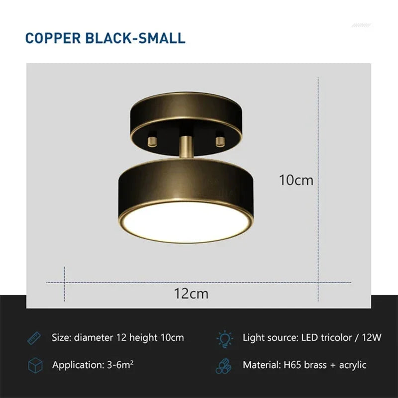 Modern LED Ceiling Light – Rotatable Copper Lamp for Living Room, Bedroom, Hallway, and Restaurant, Soft Illumination for Home Decor | Kalsten