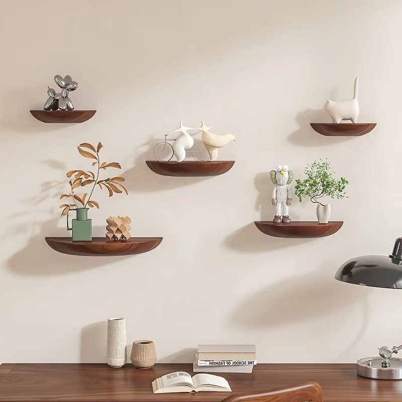 Kalsten | Half-Round Wooden Floating Shelf - Modern Wall-Mounted Display for Home & Bathroom